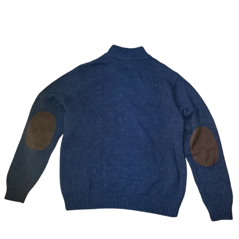 Chaps Men's L Sweater With Elbow Patches Blue. 100% Cotton NWT